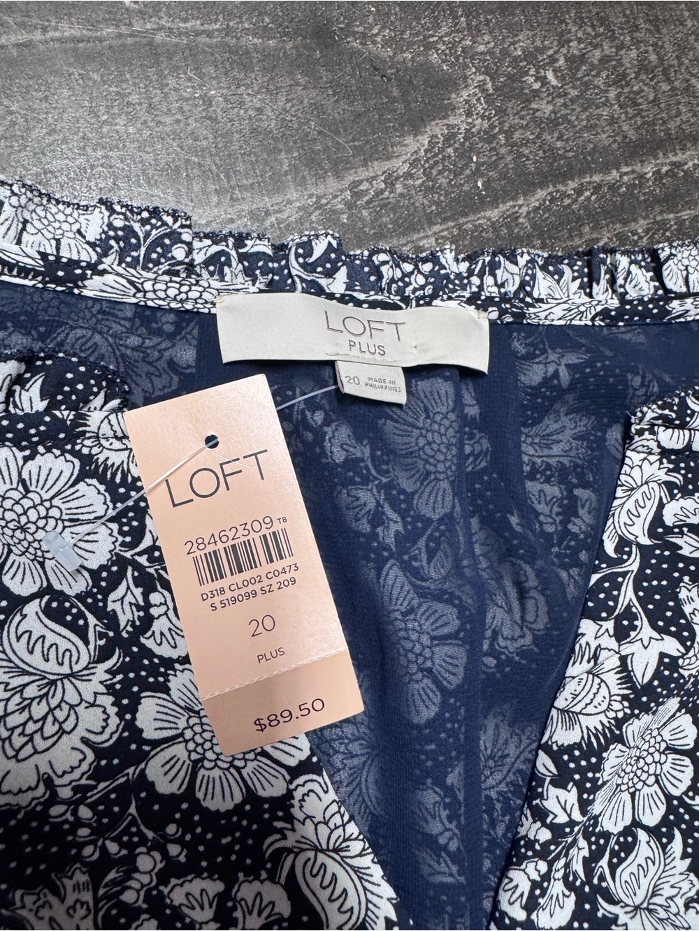 NWT LOFT Plus 20 Navy Floral Ruffle Collar Shift Dress $89.50